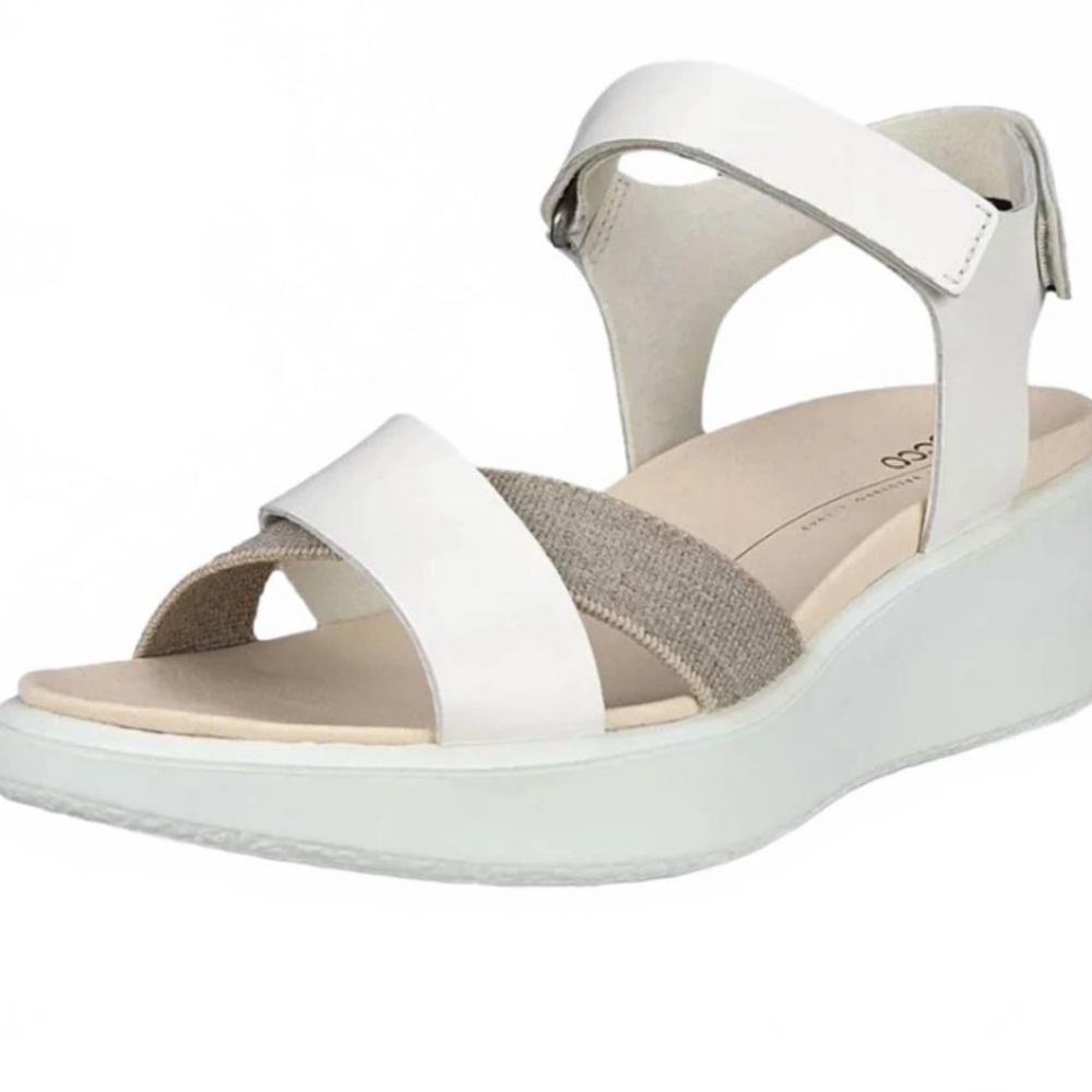 Ecco Women’s Flowt Crossband Wedge Sandal in White